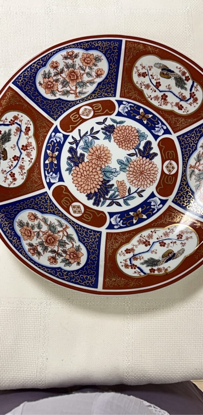 Vintage Floral Decorative Plate Red Blue 10 in